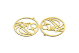 Brass Round Charm, 4 Raw Brass Mountain Patterned Round Shaped Charms With 1 Loop, Charm Pendants (32x30x0.60mm) A6747