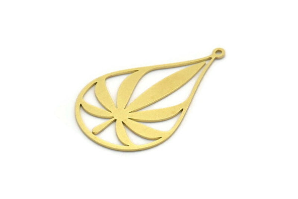 Brass Leaf Charm, 4 Raw Brass Drop Shaped Charms With 1 Loop, Findings (35x21x0.60mm) A6735
