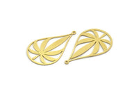 Brass Leaf Charm, 4 Raw Brass Drop Shaped Charms With 1 Loop, Findings (35x21x0.60mm) A6735