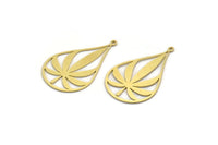 Brass Leaf Charm, 4 Raw Brass Drop Shaped Charms With 1 Loop, Findings (35x21x0.60mm) A6735
