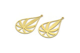 Brass Leaf Charm, 4 Raw Brass Drop Shaped Charms With 1 Loop, Findings (35x21x0.60mm) A6735