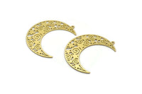 Brass Moon Charm, 4 Raw Brass Crescent Moon Shaped Charms With 1 Loop, Star Findings (40x12.5x0.60mm) A6731