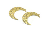 Brass Moon Charm, 4 Raw Brass Crescent Moon Shaped Charms With 1 Loop, Star Findings (40x12.5x0.60mm) A6731