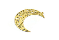 Brass Moon Charm, 4 Raw Brass Crescent Moon Shaped Charms With 1 Loop, Star Findings (40x12.5x0.60mm) A6731