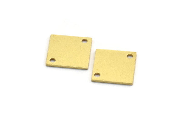 Brass Square Charm, 12 Raw Brass Square Shaped Charms With 2 Holes, Connectors (12x0.80mm) A6751