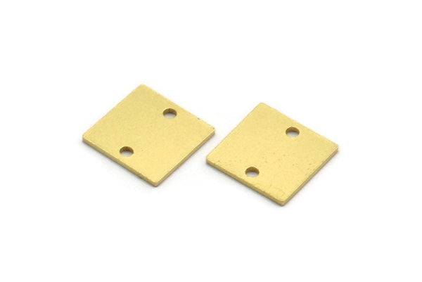 Brass Square Charm, 12 Raw Brass Square Shaped Charms With 2 Holes, Connectors (12x0.80mm) A6748