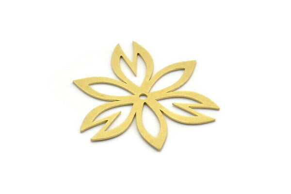 Brass Flower Charm, 4 Raw Brass Flower Charms With 1 Hole, Connectors (32x30x0.60mm) A6761
