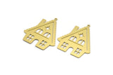 Brass House Charm, 4 Raw Brass House Shaped Charms With 1 Loop, Earrings, Findings (38x32x0.60mm) A6763