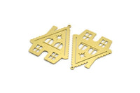 Brass House Charm, 4 Raw Brass House Shaped Charms With 1 Loop, Earrings, Findings (38x32x0.60mm) A6763