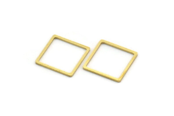 Brass Square Charm, 50 Raw Brass Square Connectors, Findings (14x0.80mm) A6797