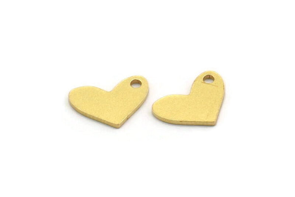Brass Heart Charm, 24 Raw Brass Heart Charms With 1 Hole, Findings (11.5x8x0.80mm) A6782