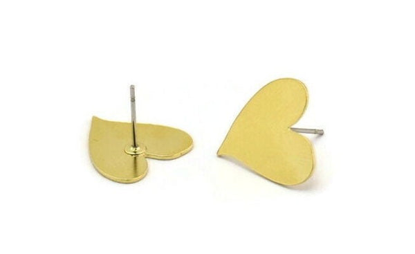 Brass Heart Earring, 8 Raw Brass Heart Stud Earrings (16x15x0.60mm) A5629 A6829