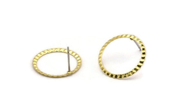 Brass Circle Earring, 8 Raw Brass Circle Stud Earrings, Findings (19x0.50mm) A2881 A6830