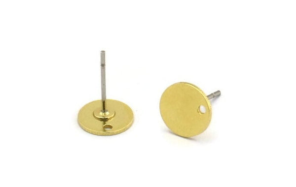 Brass Round Earring, 12 Raw Brass Round Stud Earrings With 1 Hole (8x0.60mm) A6826