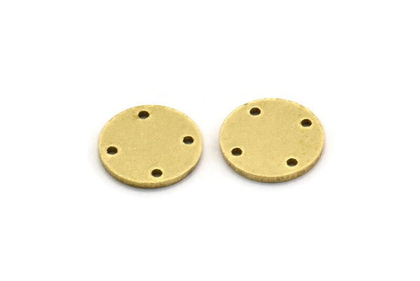 Brass Round Charm, 24 Raw Brass Round Shaped Charms With 4 Holes, Connectors (11x1mm) A6804