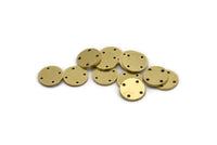 Brass Round Charm, 24 Raw Brass Round Shaped Charms With 4 Holes, Connectors (11x1mm) A6804