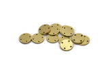 Brass Round Charm, 24 Raw Brass Round Shaped Charms With 4 Holes, Connectors (11x1mm) A6804
