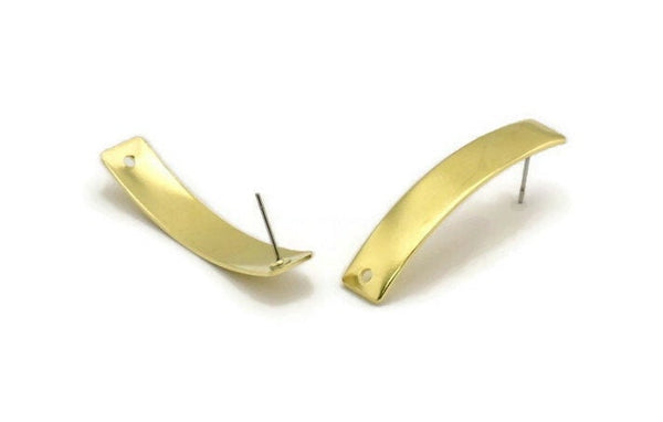 Brass Rectangle Earring, 4 Raw Brass Rectangle Stud Earrings With 1 Hole (40x8x0.80mm) A1731 A3565