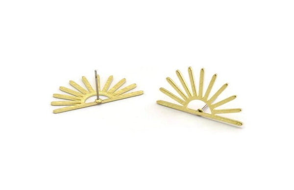 Brass Sun Earring, 4 Textured Raw Brass Sun Stud Earrings (16x30x0.80mm) M02310 A6824