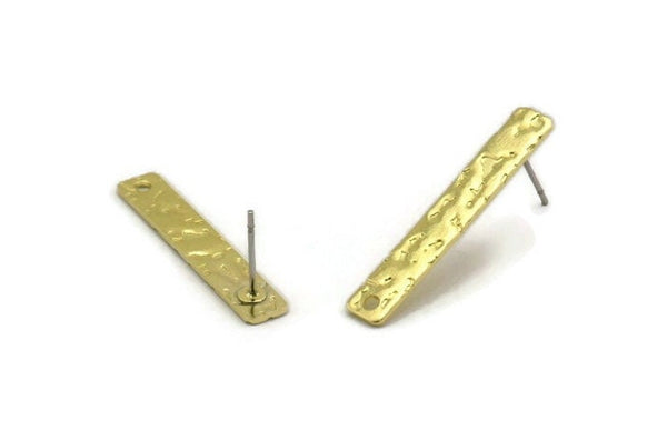Brass Earring, 8 Raw Brass Rectangle Stud Earrings With 1 Hole (30x5x0.80mm) A1737 A6822