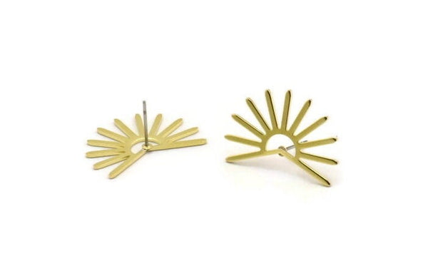 Brass Sun Earring, 4 Raw Brass Sun Stud Earrings (18x25x0.80mm) M02285 A6821