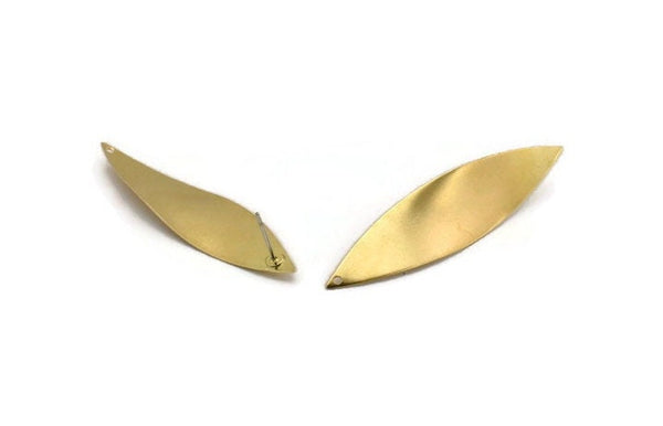 Brass Leaf Earring, 4 Raw Brass Leaf Stud Earrings (52x13mm) Bs 1297 A6833