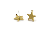 Raw Brass Star Earring, 4 Raw Brass Flat Star Stud Earrings With 1 Loop (14x12.5mm) BS 1721 A6832