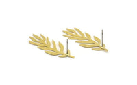 Brass Leaf Earring, 8 Raw Brass Leaf Shaped Stud Earrings, Findings (34x12x0.60mm) A4695 A3553