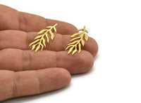 Brass Leaf Earring, 8 Raw Brass Leaf Shaped Stud Earrings, Findings (34x12x0.60mm) A4695 A3553
