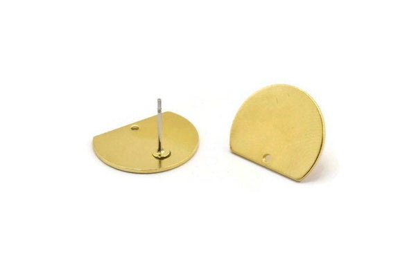 Semi Circle Earring, 8 Raw Brass Semi Circle Stud Earrings With 1 Hole (18.5x14.5x0.80mm) BS 1724 A3513