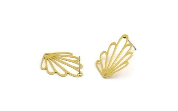 Brass Leaf Earring, 8 Raw Brass Leaf Stud Earrings With 1 Hole, Charm Pendants (27.5x20x0.60mm) A5047 A3512