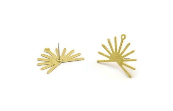 Brass Sun Earring, 4 Textured Raw Brass Sun Stud Earrings With 1 Loop (20x25x0.80mm) M02292 A6835