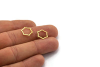 Brass Hexagon Charm, 100 Raw Brass Hexagon Rings, Connectors (13.5x12x0.60mm) SMP0002