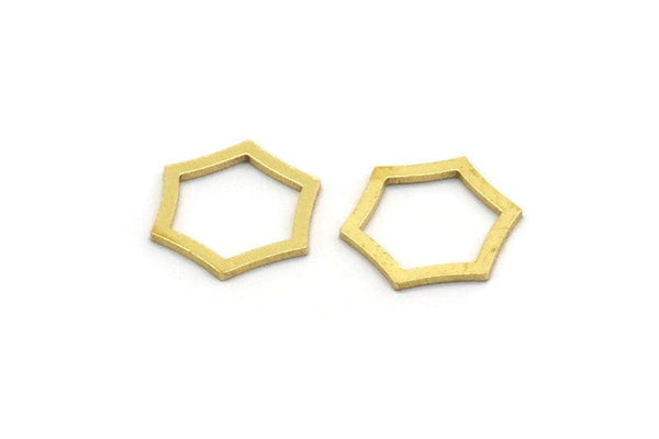 Brass Hexagon Charm, 100 Raw Brass Hexagon Rings, Connectors (11x9.5x0.60mm) SMP0003