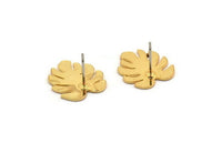Gold Leaf Earring, 4 Gold Plated Brass Monstera Leaves Shaped Stud Earrings (16x15x0.60mm) A2924 H0150