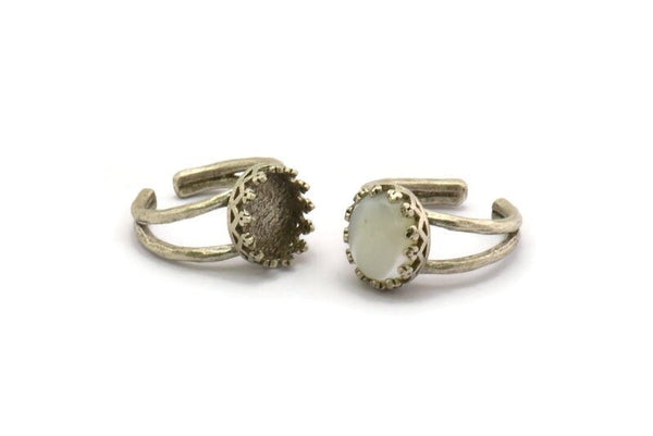 Silver Ring Setting, Antique Silver Plated Brass Adjustable Ring - Ring Stone Setting - Pad Size 12x10mm N1387
