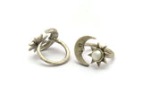 Silver Ring Settings, Antique Silver Plated Brass Moon And Sun Ring With 1 Stone Setting - Pad Size 6mm N1498 H0918