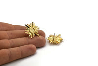Brass Sun Earring, 2 Raw Brass Sunshine Stud Earrings with 6mm Stone pad (25x22mm) N0861