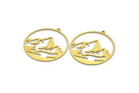 Brass Round Charm, 6 Raw Brass Mountain Charms With 1 Loop, Charm Pendants (34x32x0.60mm) SMP0020 A5553