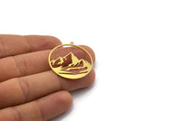 Brass Round Charm, 6 Raw Brass Mountain Charms With 1 Loop, Charm Pendants (34x32x0.60mm) SMP0020 A5553