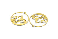 Brass Round Charm, 6 Raw Brass Mountain Charms With 1 Loop, Charm Pendants (34x32x0.60mm) SMP0020 A5553