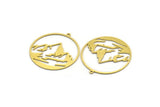 Brass Round Charm, 6 Raw Brass Mountain Charms With 1 Loop, Charm Pendants (34x32x0.60mm) SMP0020 A5553
