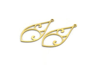 Brass Drop Charm, 24 Raw Brass Drop Shaped Charms With 1 Loop, Findings (32x14.5x0.60mm) SMP0024
