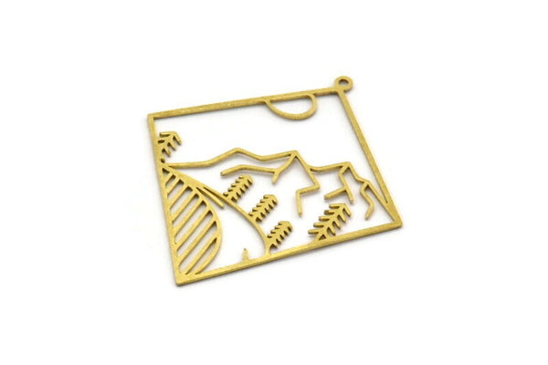 Brass Diamond Charm, 6 Raw Brass Mountain Patterned Diamond Shaped Charms With 1 Loop, Charm Pendants (44.5x40.5x0.60mm) SMP0026 A6278