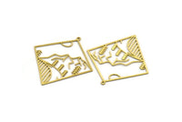 Brass Diamond Charm, 6 Raw Brass Mountain Patterned Diamond Shaped Charms With 1 Loop, Charm Pendants (44.5x40.5x0.60mm) SMP0026 A6278