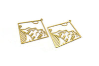 Brass Diamond Charm, 6 Raw Brass Mountain Patterned Diamond Shaped Charms With 1 Loop, Charm Pendants (44.5x40.5x0.60mm) SMP0026 A6278