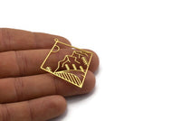 Brass Diamond Charm, 6 Raw Brass Mountain Patterned Diamond Shaped Charms With 1 Loop, Charm Pendants (44.5x40.5x0.60mm) SMP0026 A6278