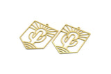 Brass Rectangle Charm, 8 Raw Brass Sun And Desert Patterned Rectangle Shaped Charms With 1 Loop, Cactus Findings (37x27x0.60mm) SMP0033