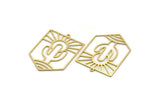 Brass Rectangle Charm, 8 Raw Brass Sun And Desert Patterned Rectangle Shaped Charms With 1 Loop, Cactus Findings (37x27x0.60mm) SMP0033