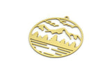 Brass Round Charm, 4 Raw Brass Mountain Charms With 1 Loop, Charm Pendants (34x32x0.60mm) SMP0062